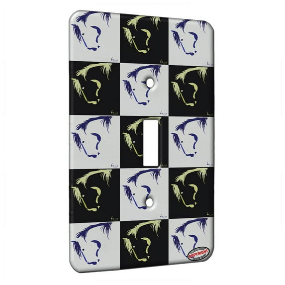 KuzmarK™ Single Gang Toggle Switch Wall Plate - Simplicity Horse Head in Blue Horse Pattern Art by Denise Every