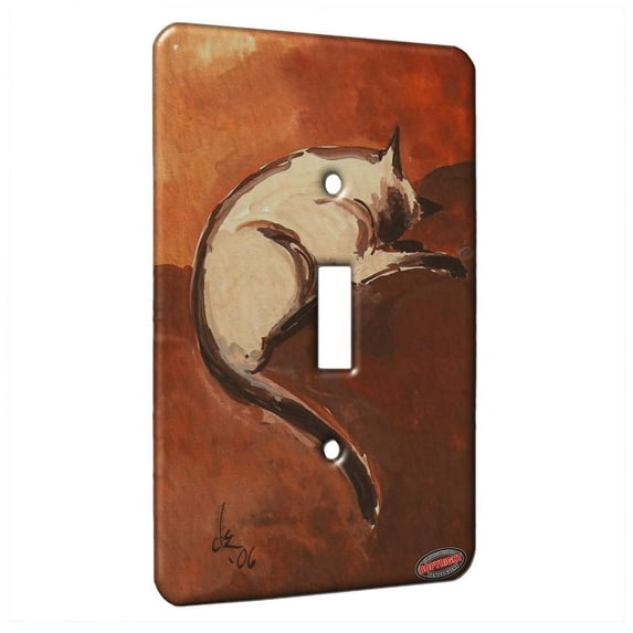KuzmarK™ Single Gang Toggle Switch Wall Plate - Snoozing Siamese Cat Art by Denise Every