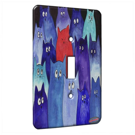 KuzmarK™ Single Gang Toggle Switch Wall Plate - Stranger in Town Abstract Cat Art by Denise Every