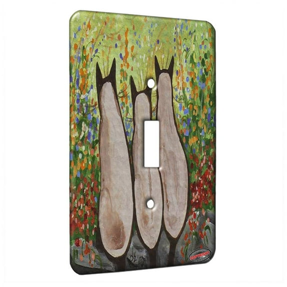 KuzmarK™ Single Gang Toggle Switch Wall Plate - Three Siamese Cats in Garden Abstract Cat Art by Denise Every