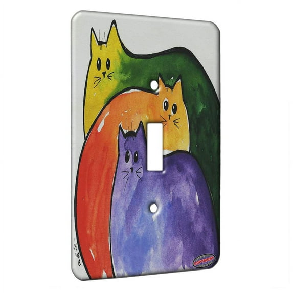 KuzmarK™ Single Gang Toggle Switch Wall Plate - Three Two Tone Colorful Meatloaf Kitties Abstract Cat Art by Denise Every