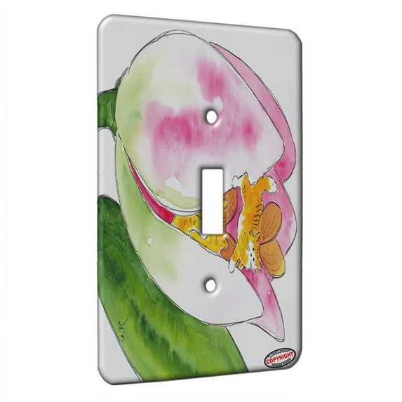 KuzmarK™ Single Gang Toggle Switch Wall Plate - Tiny Tiger Kittie Fairies with Pink Tulip Fantasy Cat Art by Denise Every
