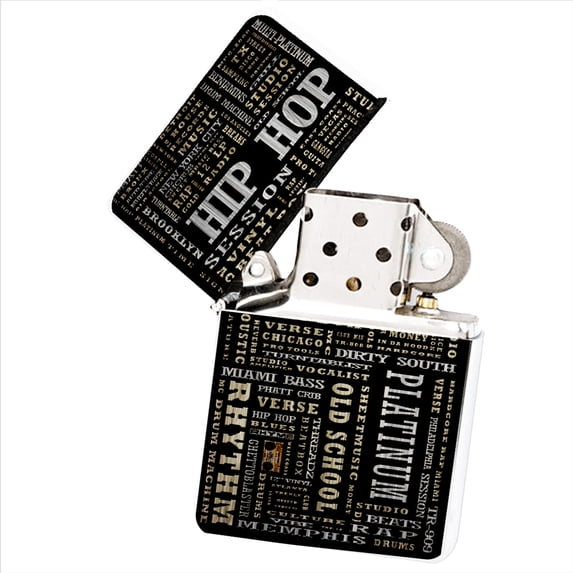 KuzmarK White Windproof Flip Top Lighter - Hip Hop Platinum