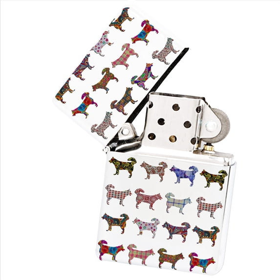 KuzmarK White Windproof Flip Top Lighter - Siberian Husky Dog