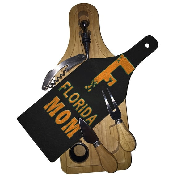 KuzmarK Wine & Cheese Glass Cutting Board Wood Box Gift Set - Florida Mom