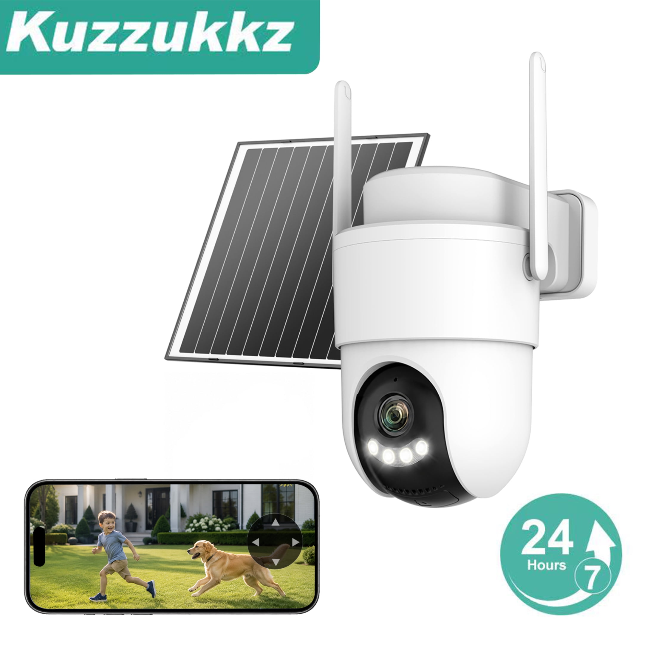Kuzzukkz 4G LTE Solar Cellular Security Camera with 10W Solar Panel, 2K ...