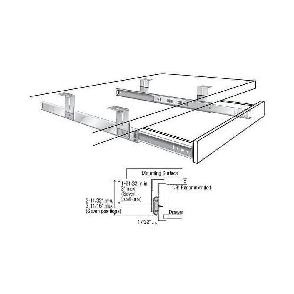 Kv Pencil Drawer Slide Variable Height 12" 75Lb Load Rating Anachrome