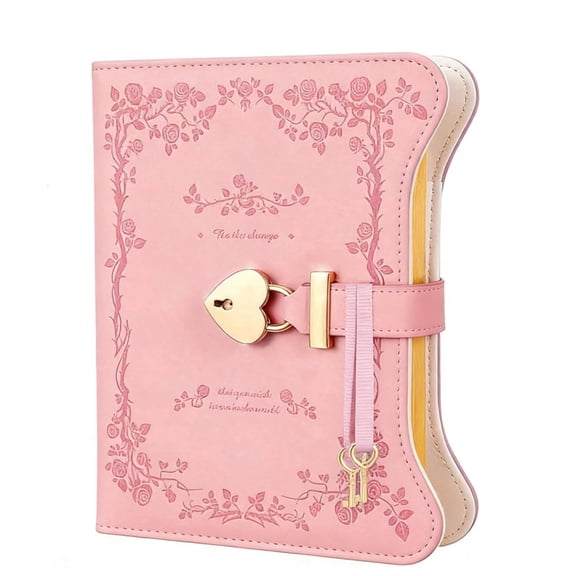 Kvago B6 Diary with Lock and Keys, 360 Gold Edged Pages Journal for Women, Heart-Shaped Locked Notebook Gift Set for Writing (Pink)