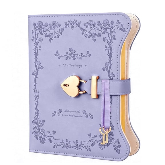 Kvago B6 Diary with Lock and Keys, 360 Gold Edged Pages Journal for Women, Heart-Shaped Locked Notebook Gift Set for Writing (Purple)