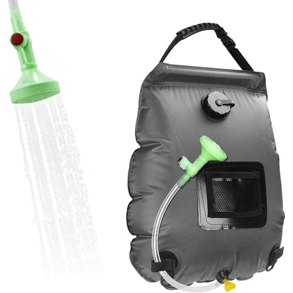 Kvago Solar Shower Bag, 5 Gallons/20L Solar Heating Camping Shower Bag with Removable Hose and On-Off Switchable Shower Head for Camping Beach Swimming Outdoor Traveling Hiking (Gray)