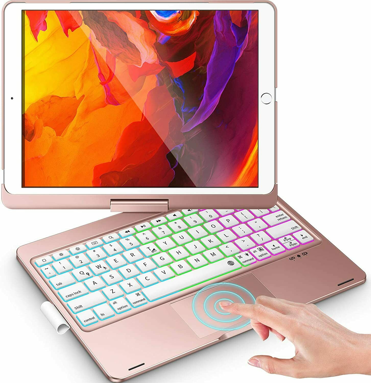 Kvago For iPad 10.2 inch 9th 8th 7th Keyboard Generation Case,with Touchpad Backlit Keyboard,Auto Sleep/Wake Function,Built-in Pencil Holder,Rose gold
