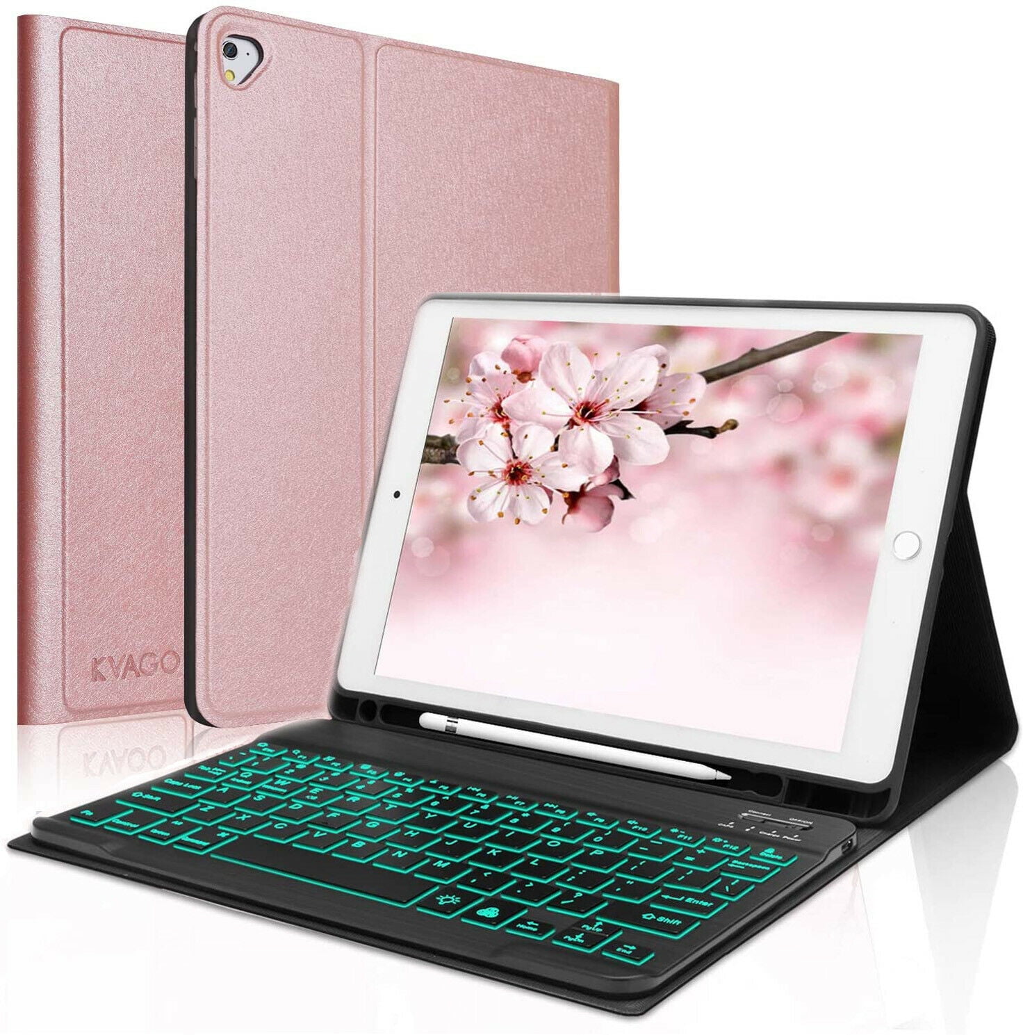 Kvago iPad Backlit Keyboard Case for iPad 10.2" 9th Gen 2021/8th Gen Air3 iPad Pro 10.5" Built-in Pencil Holder Backlit Keyboard Auto Sleep/Wake Function (Rose Gold)