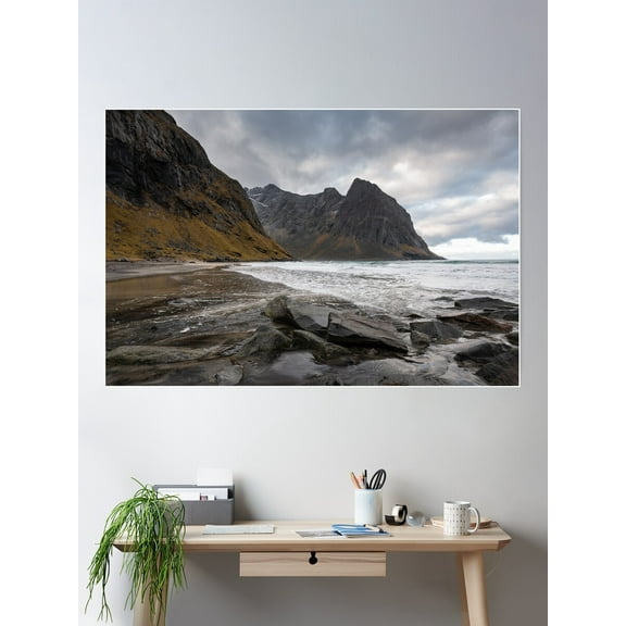 Kvalvika Beach, Lofoten Poster Wall Art, Modern Wall Decor For Living Room Bedroom, 12x18 UNFRAMED