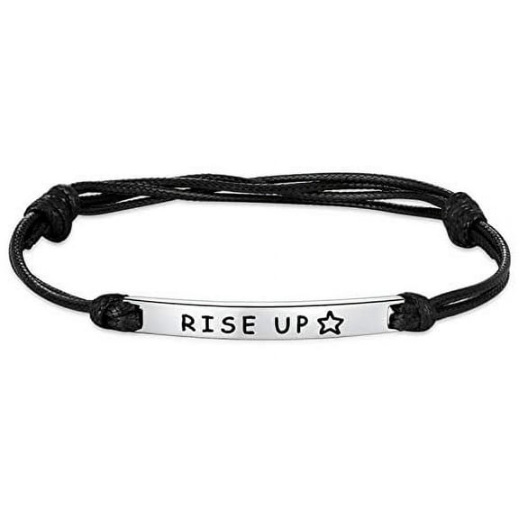 Kvekstio Rise Up Engraved Bracelet Adjustable Black Cord Rope Leather