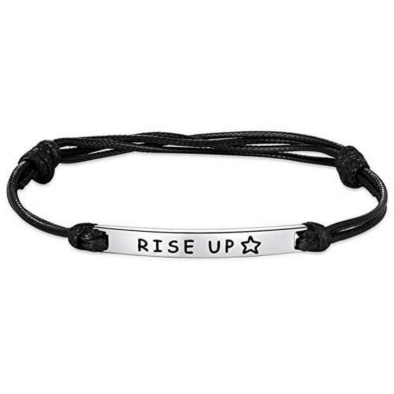 Kvekstio Rise Up Engraved Bracelet Adjustable Black Cord Rope Leather