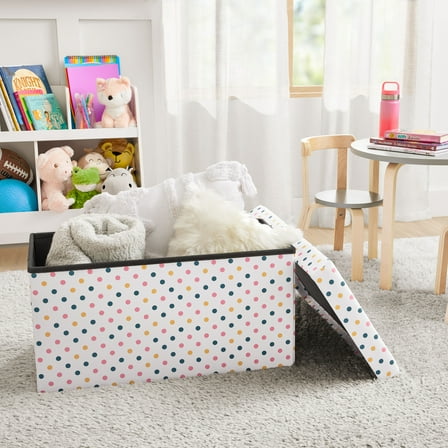 Kvell Foldable Child's Collapsible Toy Storage Chest, Polka Dot Design, Multi-Color