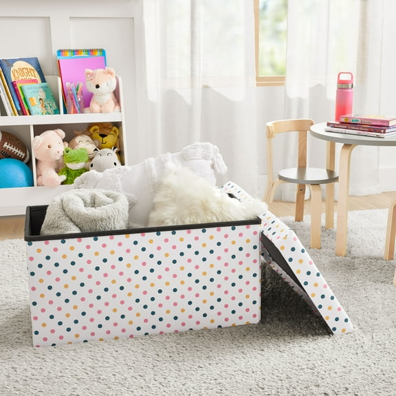 Kvell Foldable Child's Collapsible Toy Storage Chest, Polka Dot Design, Multi-Color
