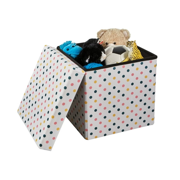 Kvell Kids Collapsible 15 inch Toy Storage Bin with Removable Lid, Polka Dots Design