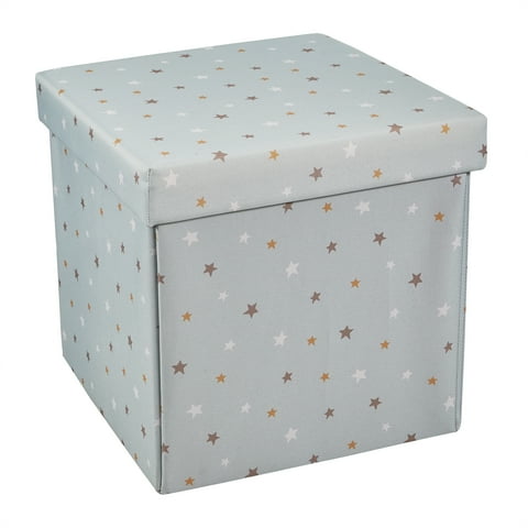 Kvell Kids Stars Design 15 x 15 Inch Collapsible Toy Storage Bin with Removable Lid