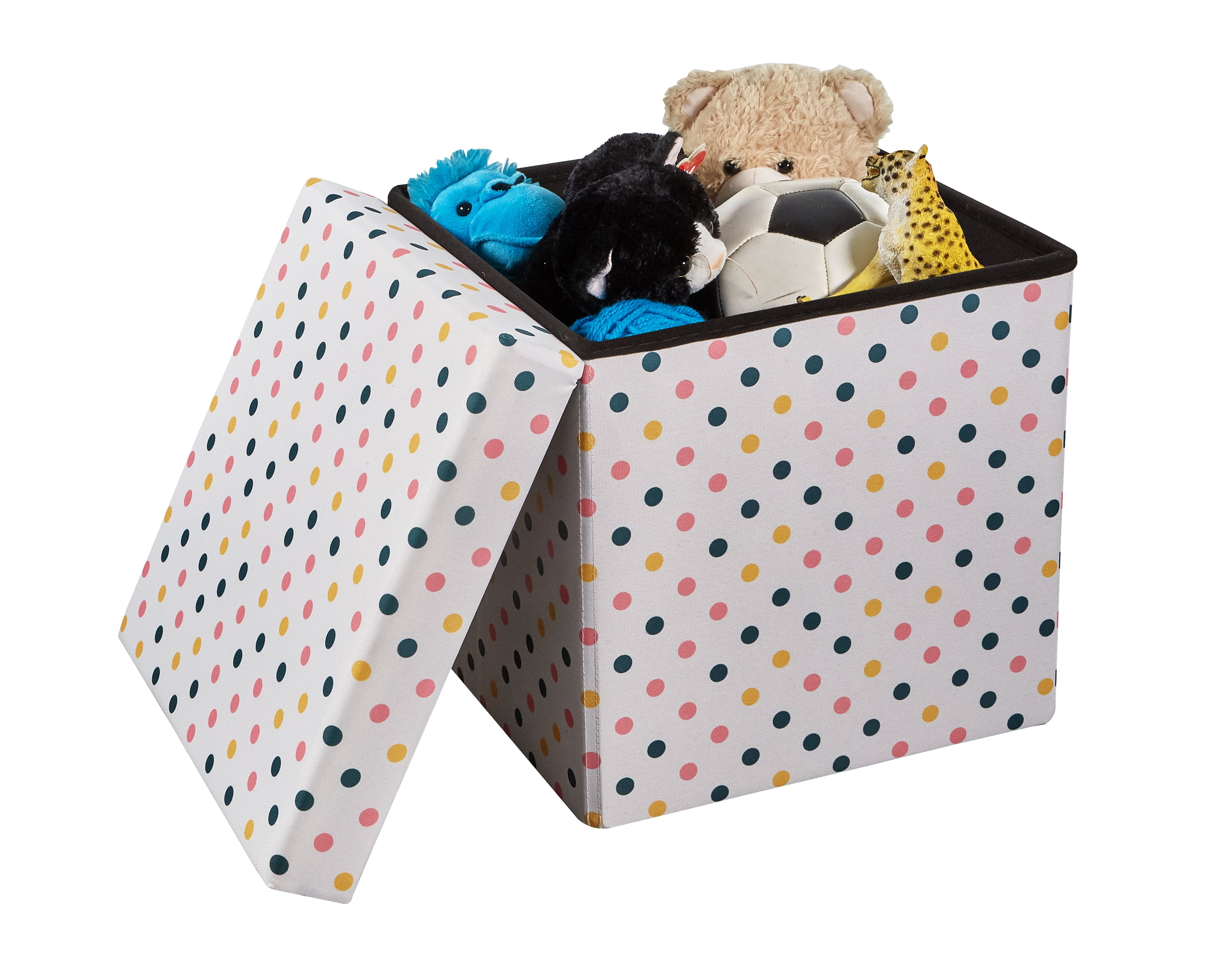 Kvell Foldable Collapsible Toy Storage Bin Polka Dots Design Kids Storage Chest Multi Color Size 15 inch