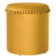 thumbnail image 1 of Kvell Pom Pom 15" Kids Storage Ottoman, Velvet Upholstery, Mustard, 1 of 8