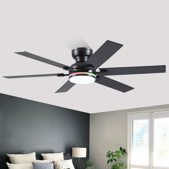 Kviflon 52" Black RGB Ceiling Fan with LED Lights, Remote/App Control, Quiet DC Motor, Energy Efficient
