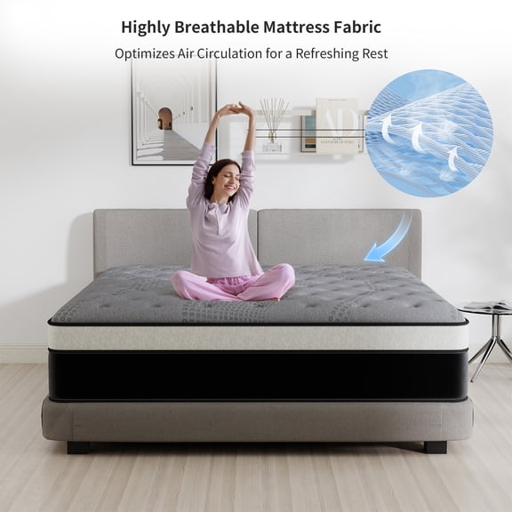 Kviwasha 12 Inch Queen Hybrid Mattress in a Box, Gel Memory Foam with Individually Wrapped Pocket Coils, Medium Firm, Pressure Relief, Cooling Sleep Support