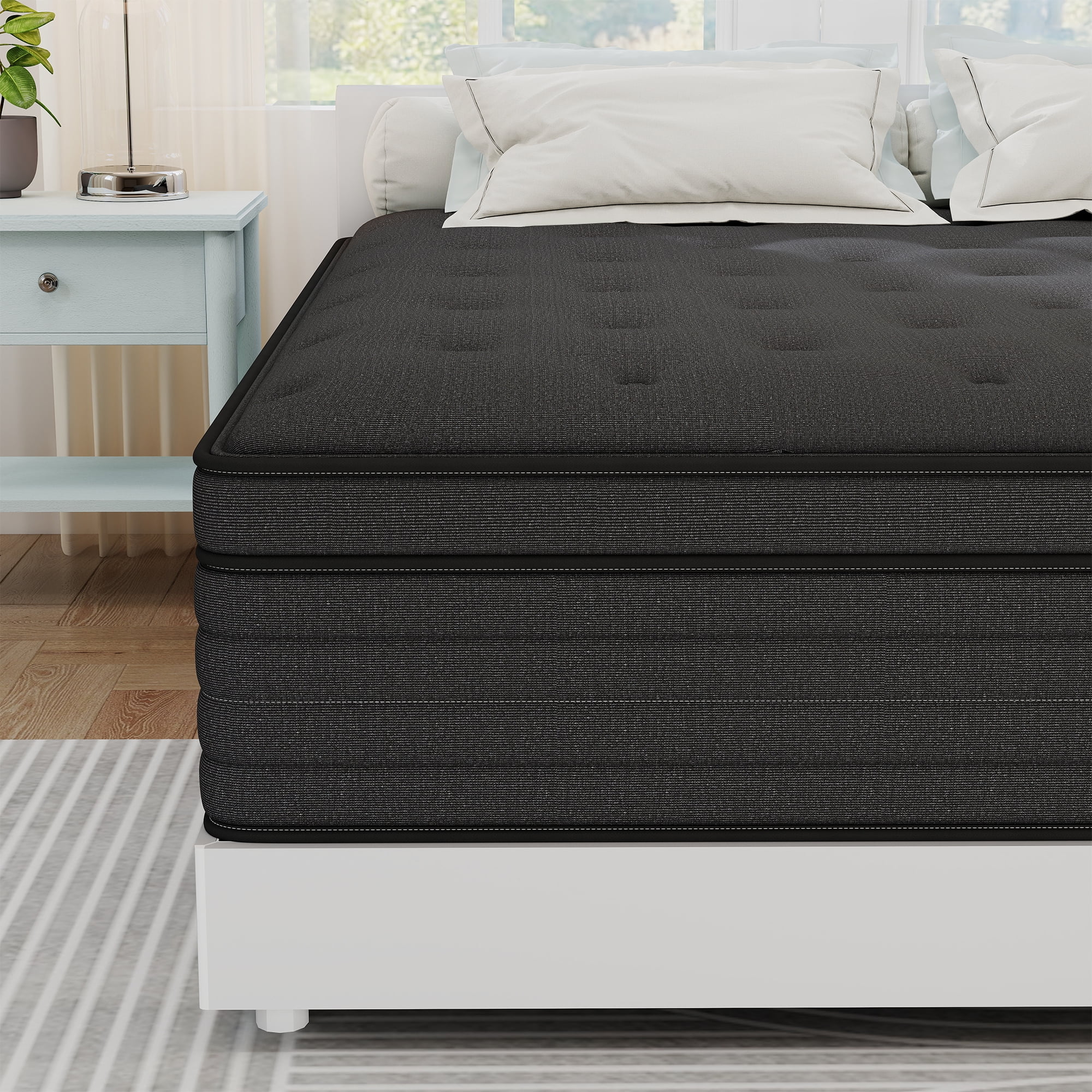 Kviwasha 12 inch Queen Mattress in a Box, Hybrid Gel Memory Foam with Individually Wrapped Pocket Coils, Medium Firm, Pressure Relief, Cooling Sleep Support for Adult