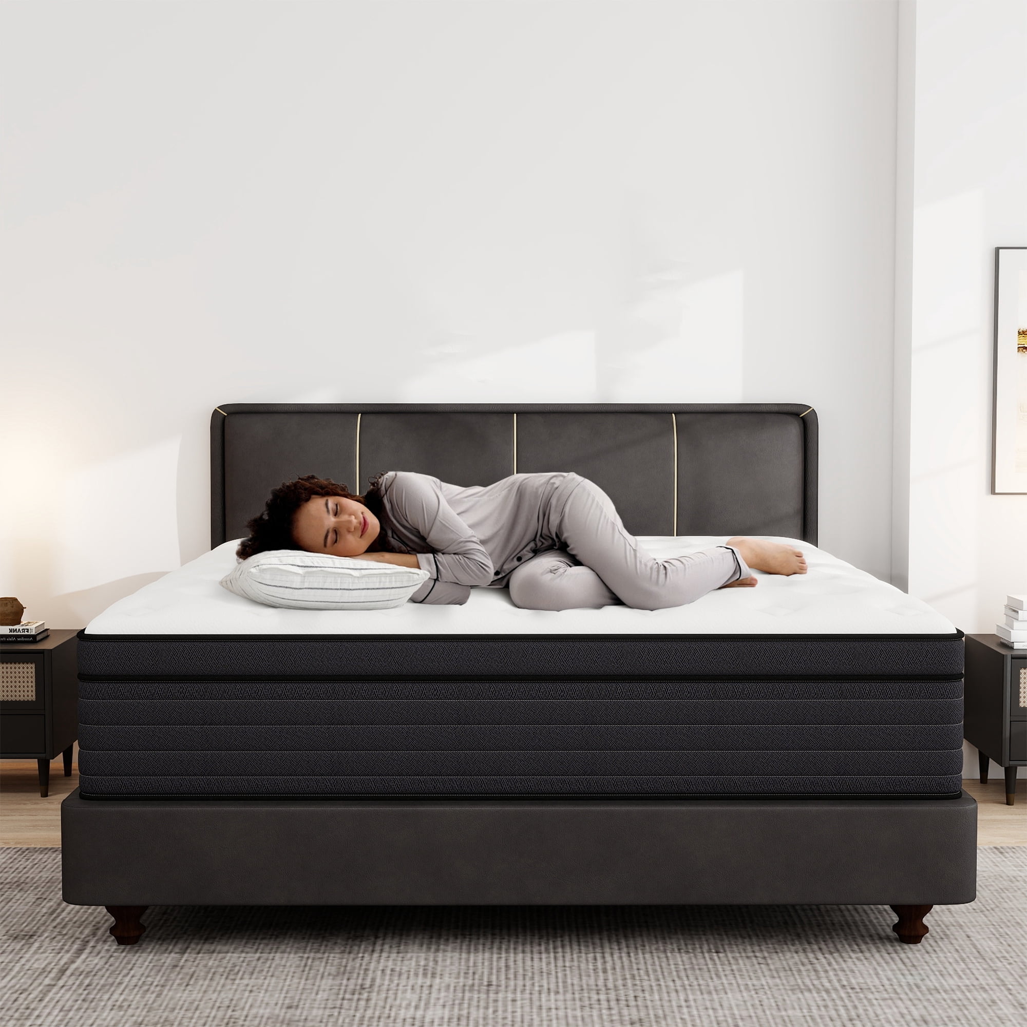 Kviwasha 14 inch King Mattress, Memory Foam & Spring Hybrid Medium Comfort King Size in a Box,Adult