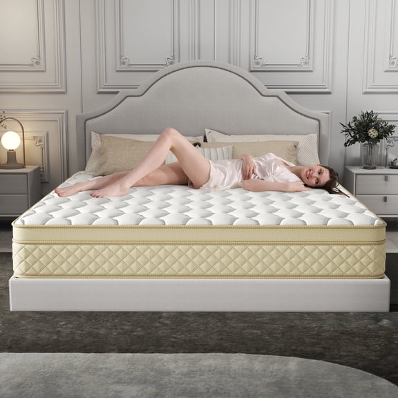 Kviwasha 14 inch King Mattress, Memory Foam & Spring Hybrid Medium Comfort King Size in a Box,Adult