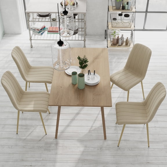 Kviwasha 16.5" Tall linen dining chairs set of 4, Dining Side Chairs with PU Leather Perfect for Small Space, Easy Clean