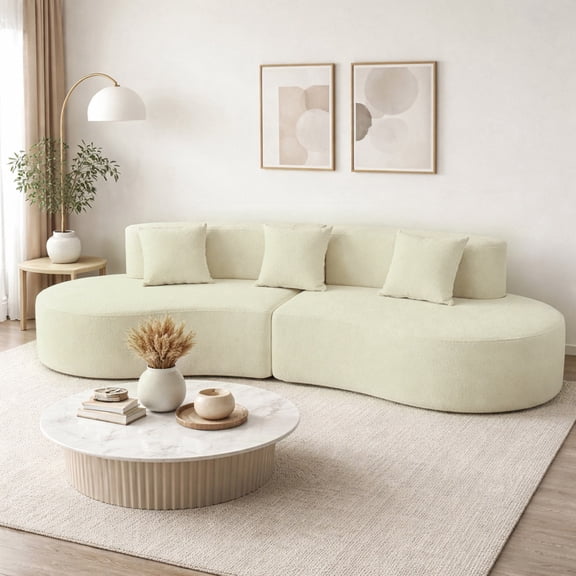 Kviwasha 95" Half Moon Sofa Oversized Curved Couch, 40 Inch Extra Deep Seating Upholstered Sofa for Living Room, Office & Apartment,White