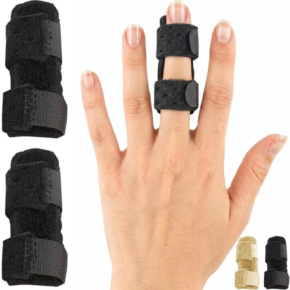 Kvmzazn Finger Splint (2 Pack) - Universal Finger Straightener - Broken | Trigger Finger Splints - Brace for Arthritis Pain and Support - Sprain Relief for Middle, Index, Ring, Pinky Fingers (Black)