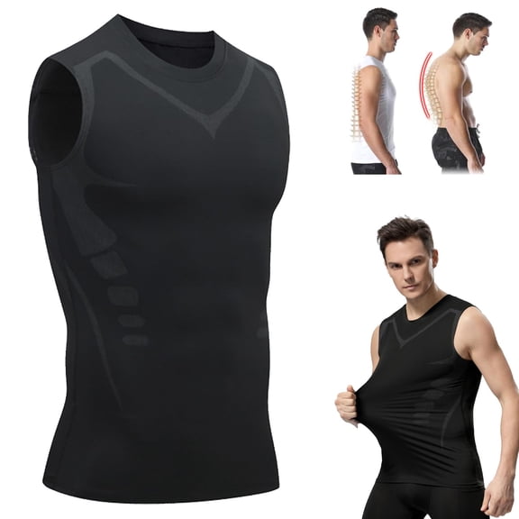 Kvmzazn Tourmaline Back Posture Corrector Vest for Men, Ionic Shaping Shirt