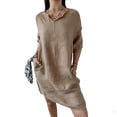 thumbnail image 1 of Kvture 3/4 Sleeve V Neck Cotton Casual Dresses for Women Trendy Summer Mini Dress with Pockets Solid Beach Vacation Dress Khaki, 1 of 6