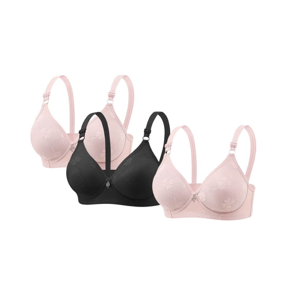 Kvture 3PC Deep V Jelly Bras for Women Comfort Wireless Bralettes Adjustable Seamless Push Up Plunge Bras Pink Bra 38