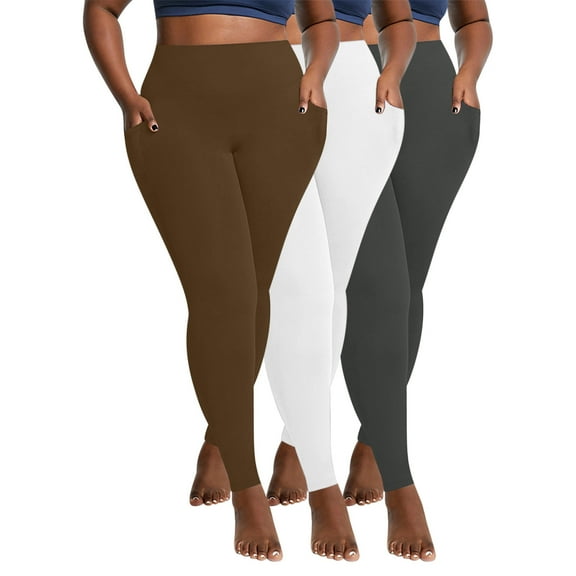 Kvture 3PC Women's Plus Size Leggings Tummy Control High Waisted Yoga Pants Seamless Stretchy Buttery Workout Pants with Pockets Multicolor XXXXL