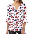 thumbnail image 1 of Kvture 4th of July Tops for Women Henley V Neck Button 3/4 Sleeve Blouse Independence Day Patriotic T Shirts Summer B White Tees XXL, 1 of 5
