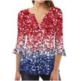 thumbnail image 1 of Kvture 4th of July Tops for Women Henley V Neck Button 3/4 Sleeve Blouse Independence Day Patriotic T Shirts Summer D Red Tees M, 1 of 5