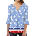 thumbnail image 1 of Kvture 4th of July Tops for Women Henley V Neck Button 3/4 Sleeve Blouse Independence Day Patriotic T Shirts Summer Light Blue Tees S, 1 of 5