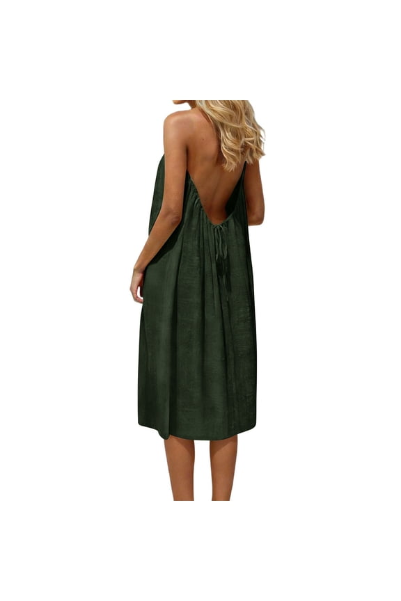Backless Mini Cami Dresses Sleeveless Open Back Lounge Dress Flowy Summer Beach Vacation Sundress House Lounge Dresses Army Green