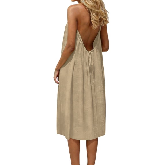Kvture Backless Mini Cami Dresses Sleeveless Open Back Lounge Dress Flowy Summer Beach Vacation Sundress House Lounge Dresses Khaki