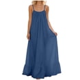 thumbnail image 1 of Kvture Backless Spaghetti Strap Maxi Dress for Women Linen Cami Lounge Dress Long House Dress High Slit Summer Beach Dresses Navy, 1 of 8