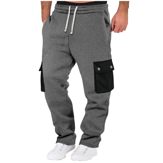 Kvture Baggy Cargo Sweatpants for Men Heavyweight Fleece Open Bottom Tapered Jogging Pants Elastic Waist Work Trousers Dark Gray M