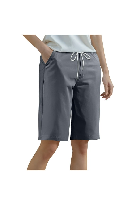 Bermuda Shorts For Women Casual High Waist Baggy Knee Length Shorts Lightweight Comfy Tennis Workout Pants With Pockets Dark Gray L