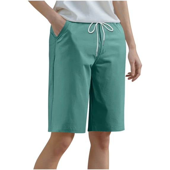 Kvture Bermuda Shorts For Women Casual High Waist Baggy Knee Length Shorts Lightweight Comfy Tennis Workout Pants With Pockets Green M