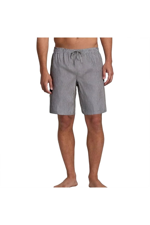 Bermuda Shorts for Men Casual Wide Leg Knee Length Drawstring Long Shorts with Pockets Summer Beach Striped Short Pants Black S