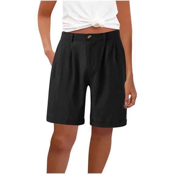 Kvture Bermuda Shorts for Women High Waisted Linen Dressy Casual Pleated Wide Leg Summer Shorts with Elastic Black XXXL