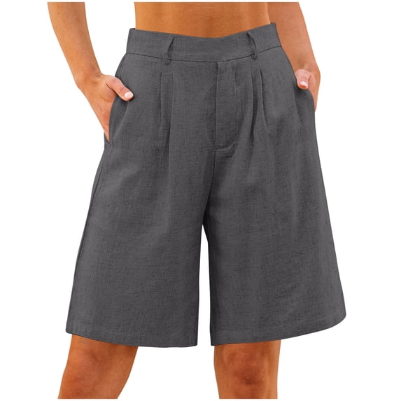 Kvture Bermuda Shorts for Women High Waisted Linen Dressy Casual Pleated Wide Leg Summer Shorts with Elastic Wais Gray XXL