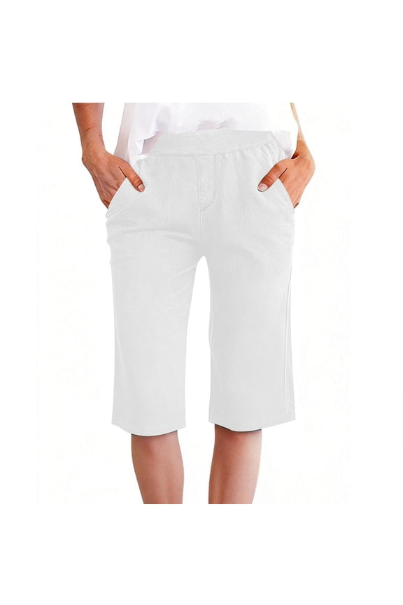 Bermuda Shorts for Women High Waisted Trendy Stretchy Denim Shorts Knee Length Cutoff Loose Fit Long Short Pants M